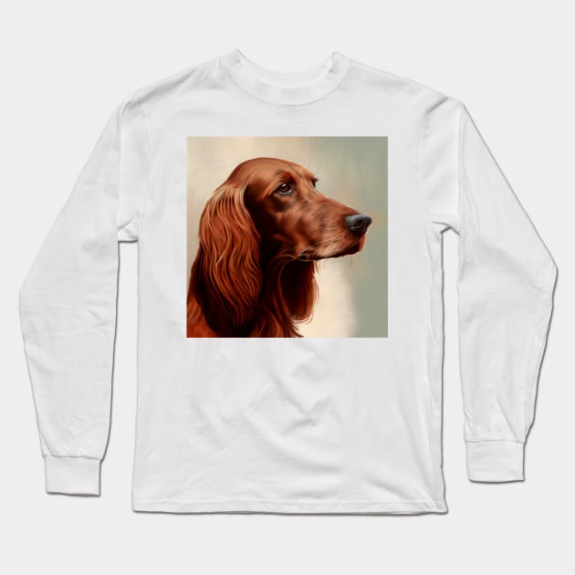 Watercolor Portrait of a Red Irish Setter Long Sleeve T-Shirt by designs4days